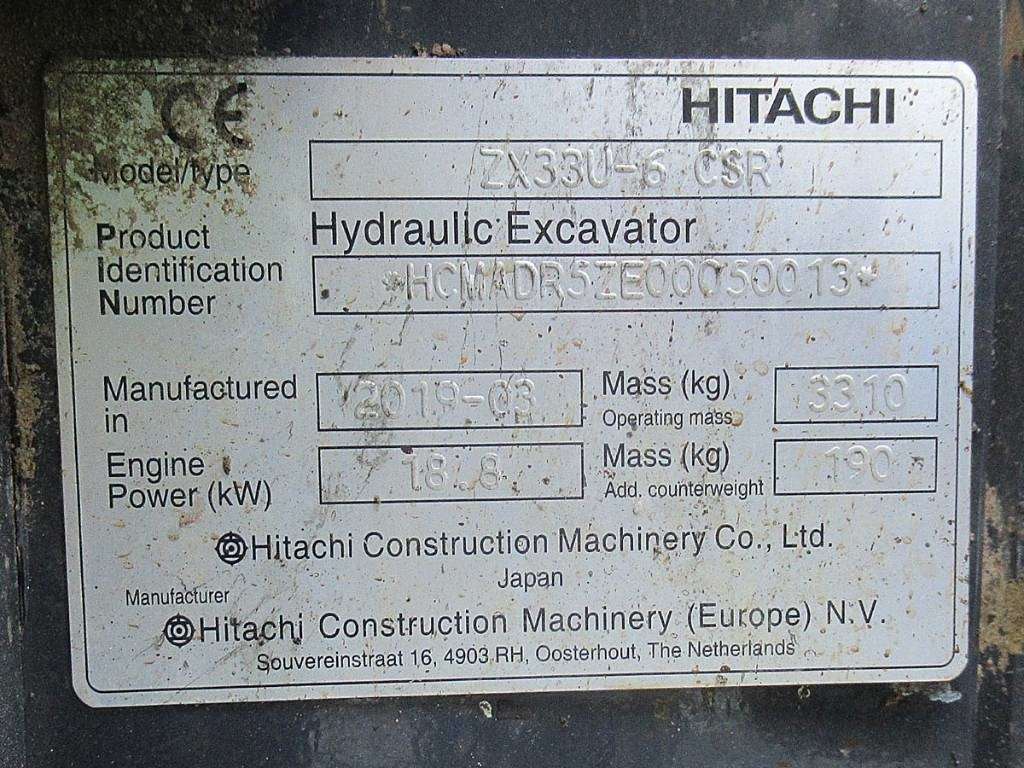 2019 Hitachi ZX33U-6 Mini excavator Powertilt - Image 4