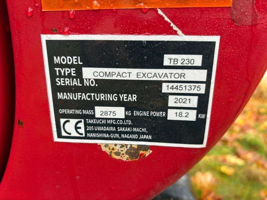 2021 Takeuchi TB 230 Excavator with rototilt & attachments - Image 41